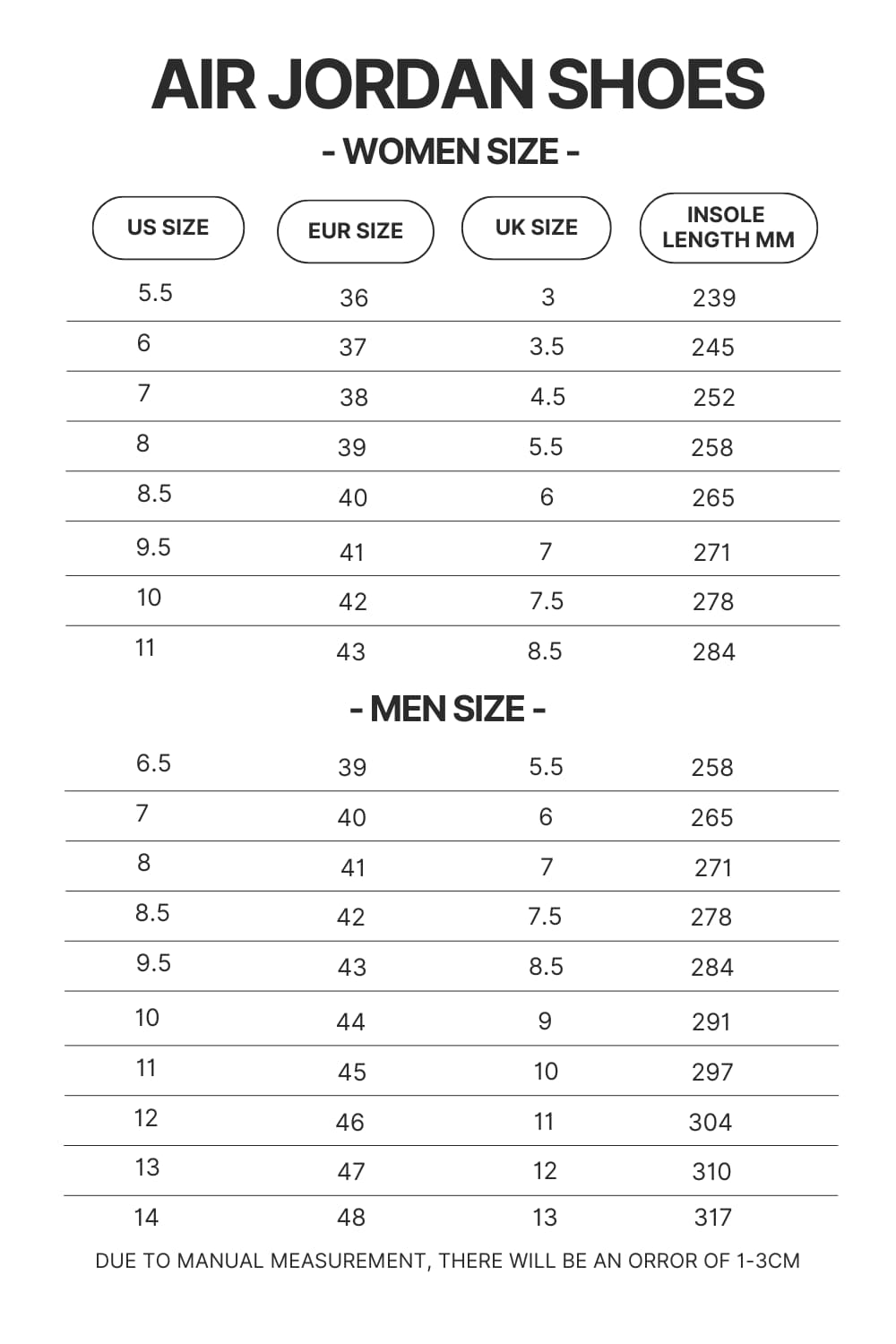 Air Jordan Shoes Size Chart - Foo Fighters Shop